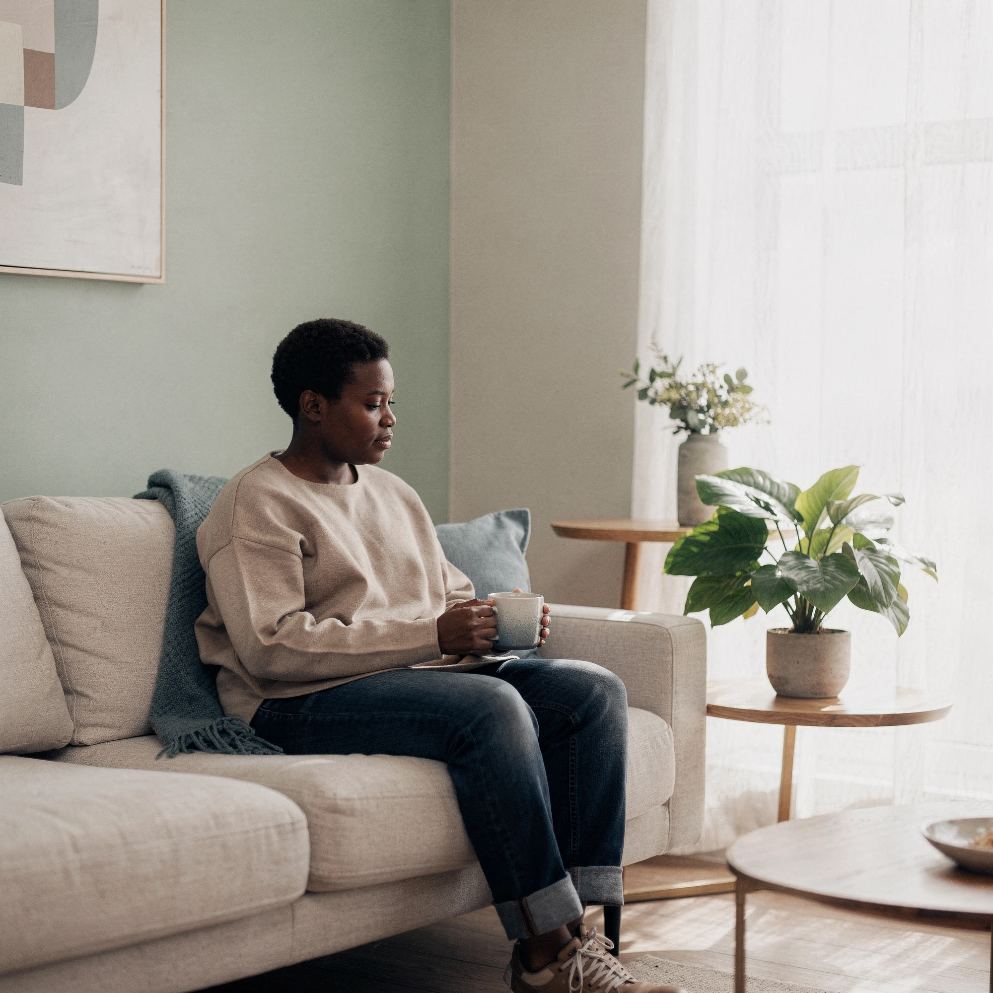 Man seated on a sofa in a consultation room – psychiatrist in Havertown, PA